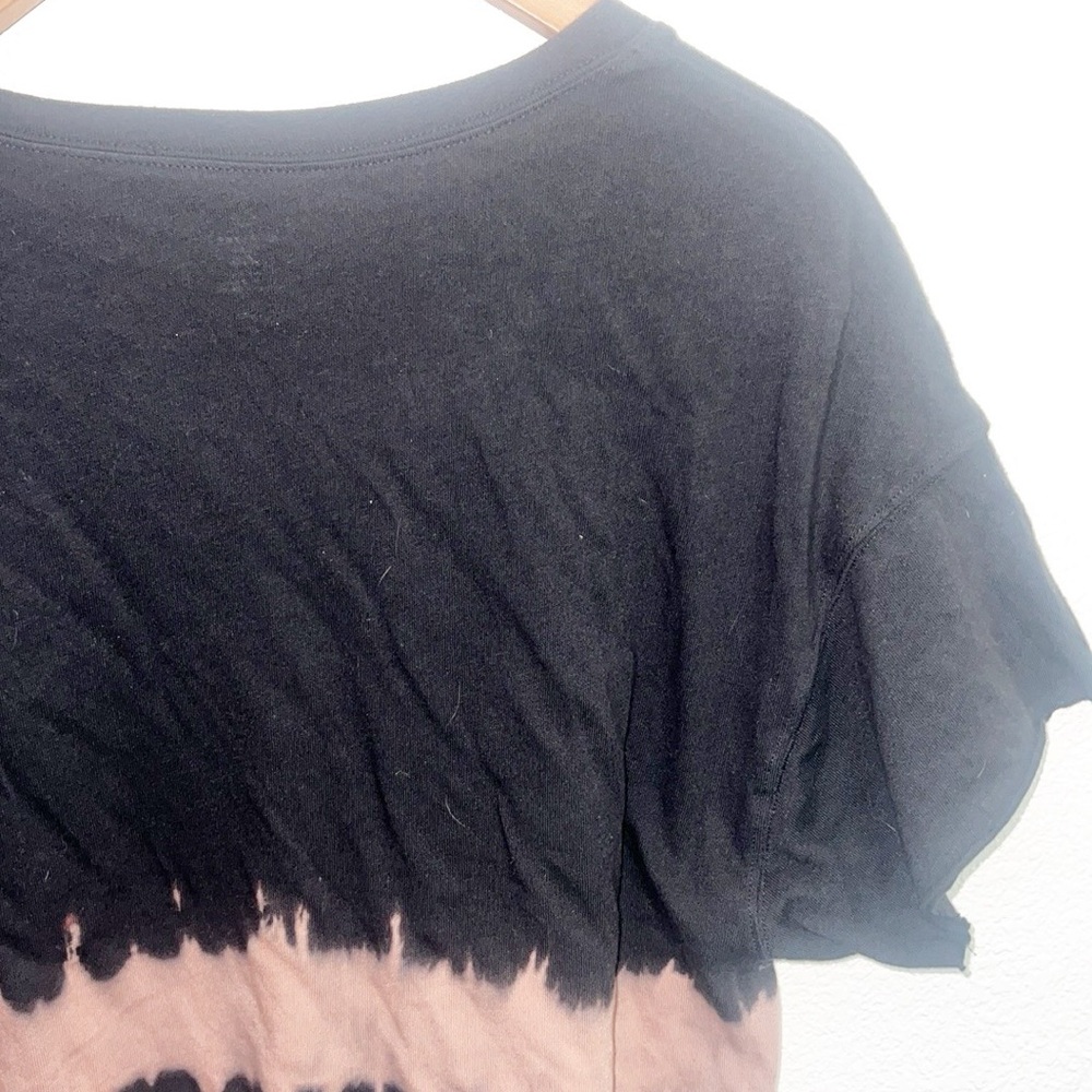 Offline By Aerie Cotton Black Tan Tie Dye Raw Hem Tie Front Short Sleeve Shirt - Picture 12 of 12